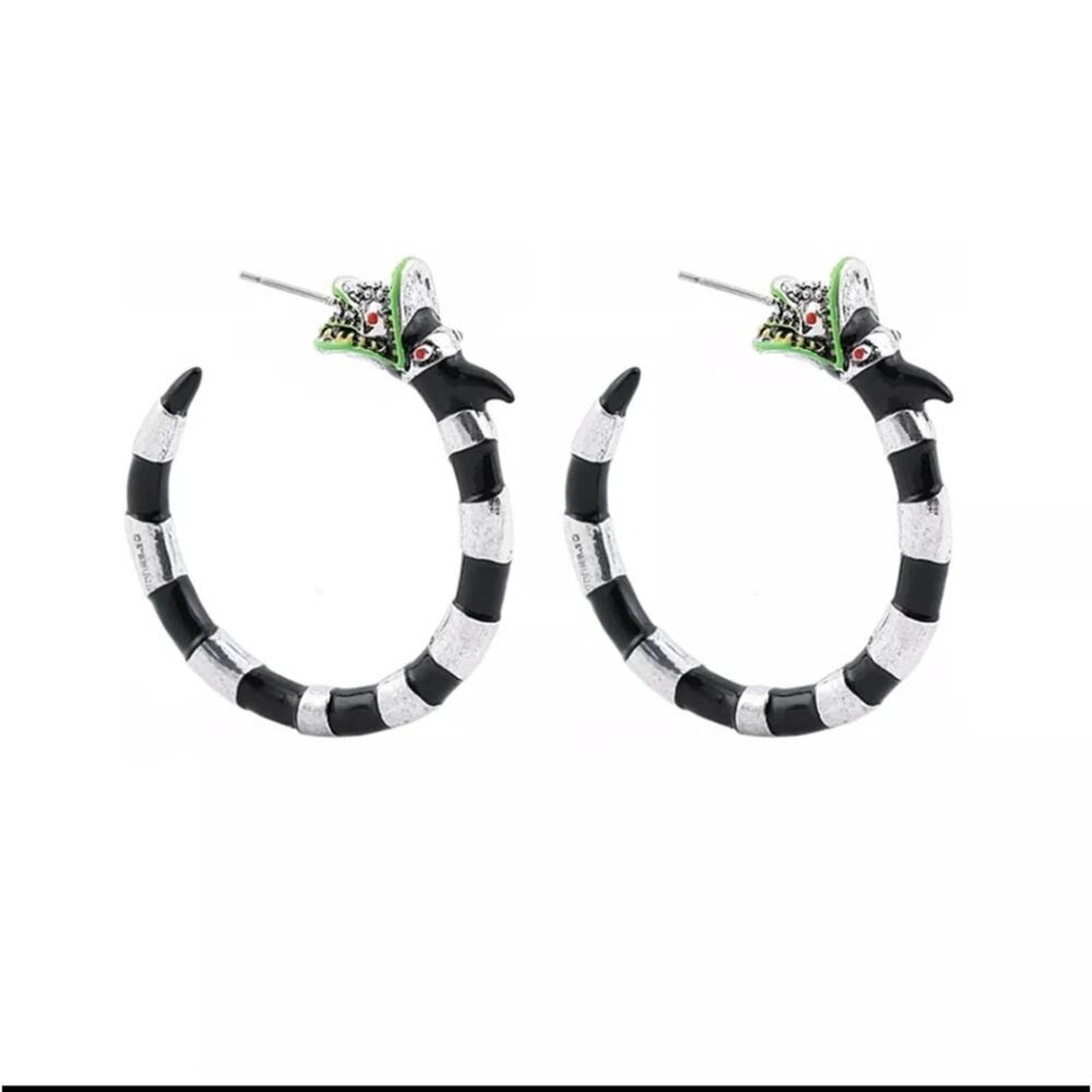 Beetlejuice Sand Worm Hoop Earrings Black Silver And Green New 25$